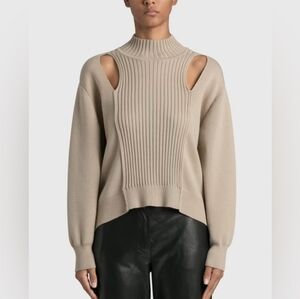 Jonathan Simkhai Ribbed Knit Cutout Taupe Beige Wool Sweater Size Small